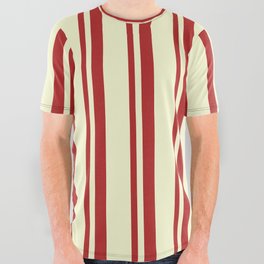 [ Thumbnail: Red & Light Yellow Colored Stripes/Lines Pattern All Over Graphic Tee ]
