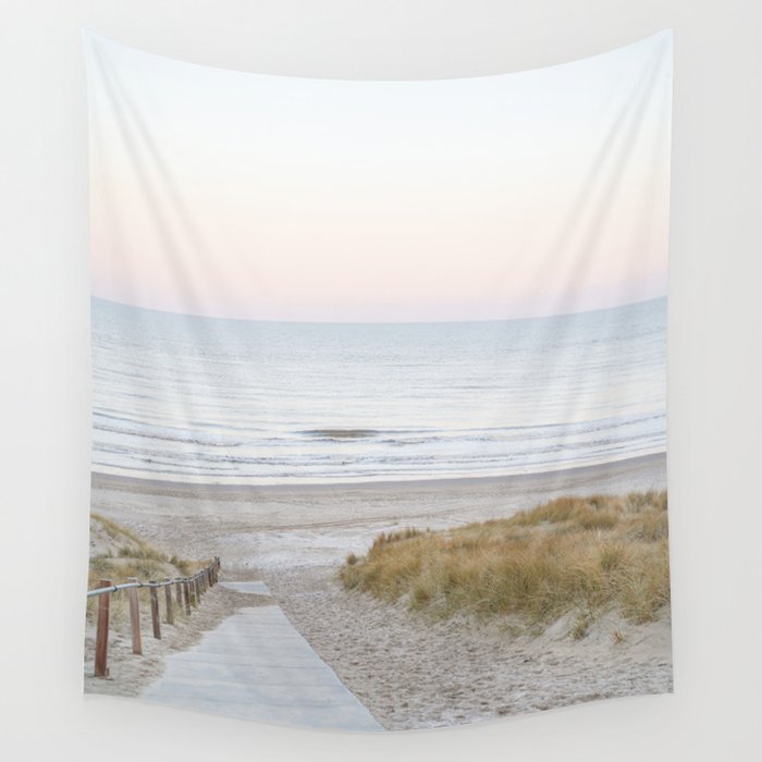 Beach Walk At Sunrise Photo | Dutch Coast Travel Photography Art Print | Egmond Aan Zee Holland In Pastel Colors Wall Tapestry