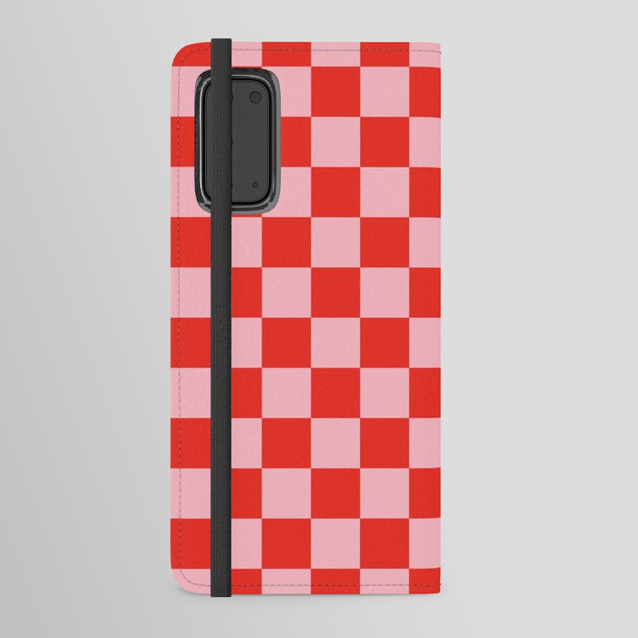 Checker Pattern 349 Red and Pink Android Wallet Case