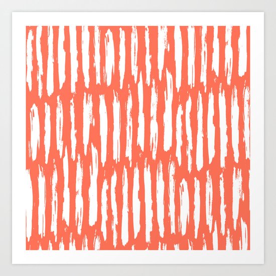 Vertical Dash White on Deep Coral Art Print