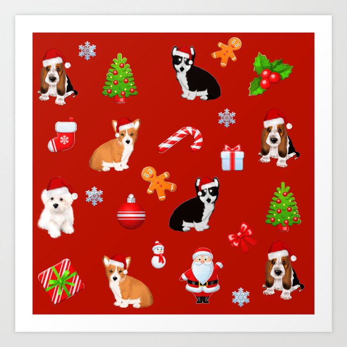 Christmas,festive puppies pattern Art Print
