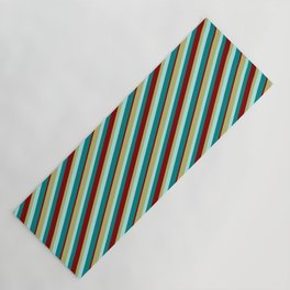 [ Thumbnail: Dark Khaki, Turquoise, Teal, and Maroon Colored Lines/Stripes Pattern Yoga Mat ]