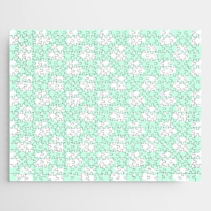 White Cute Owl Seamless Pattern on Mint Green Background Jigsaw Puzzle