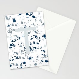 Blue Terrazzo Letter T Stationery Card