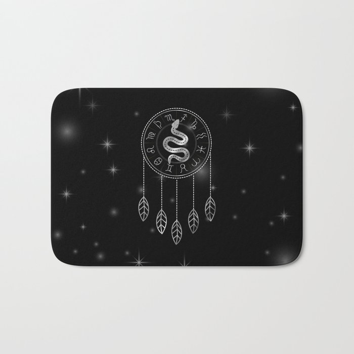 Dreamcatcher Zodiac symbols astrology horoscope signs with mystic snake in silver	 Bath Mat