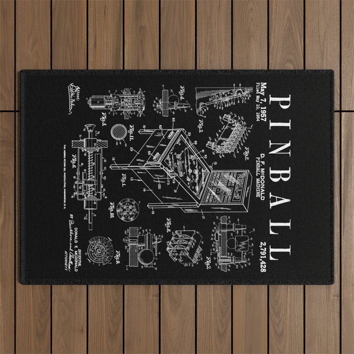 Pinball Arcade Gaming Machine Vintage Gamer Patent Print Outdoor Rug