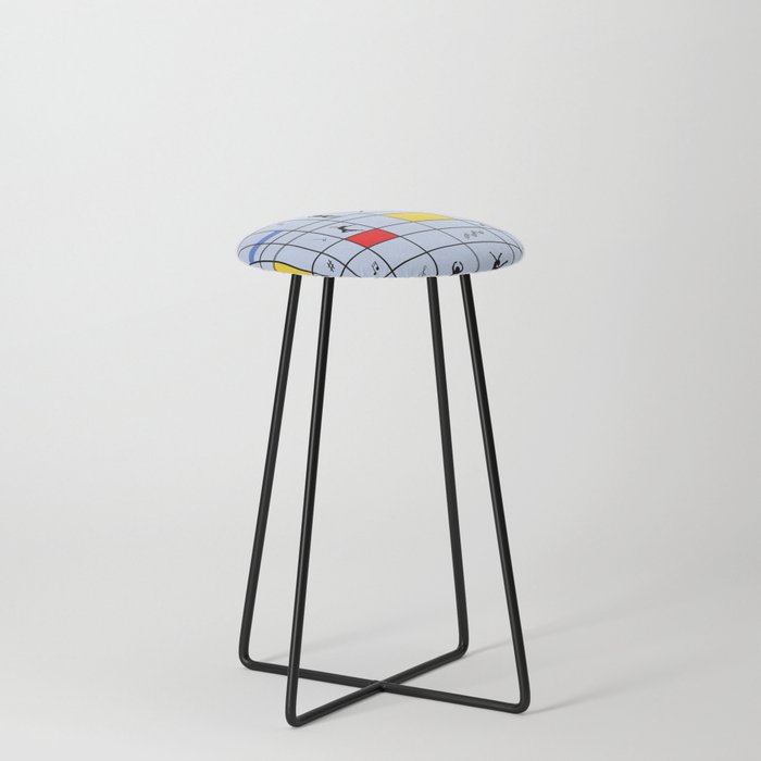 Dancing like Piet Mondrian - Composition with Red, Yellow, and Blue on the light blue background Counter Stool