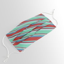 [ Thumbnail: Powder Blue, Aquamarine, Blue, and Red Colored Lined/Striped Pattern Face Mask ]