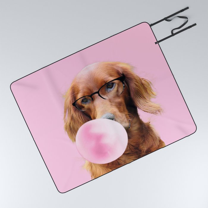 Irish Setter Chewing Pink Bubble Gum Picnic Blanket