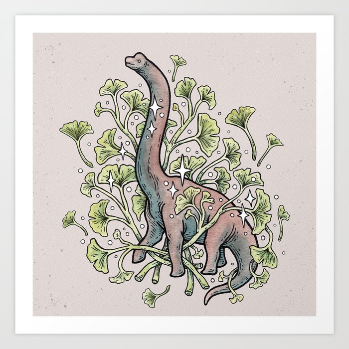 Brachio Ginkgo | Dinosaur Botanical Art Art Print