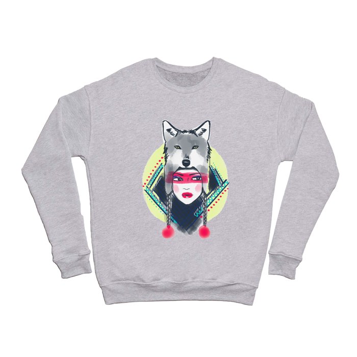 Girl with wolf hat Crewneck Sweatshirt