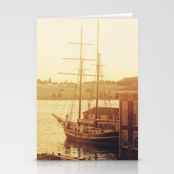 Tall Ship on Waterfront Stationery Cards