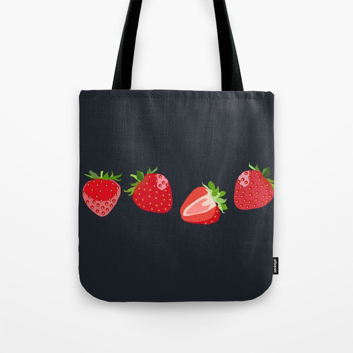Strawberry - Colorful Summer Vibes Berry Art Design on Dark Blue Tote Bag