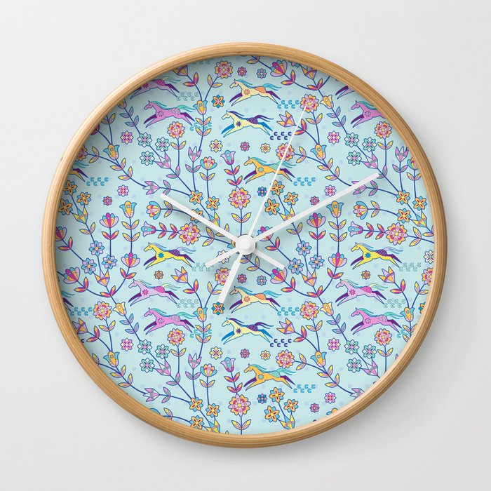 Dakota Prairies: Wild Horses (ver blue) Wall Clock