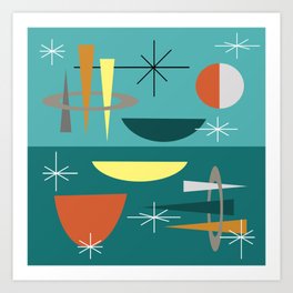 Mid Century Art Prints Society6 Turquoise Mid Century Modern Art Print