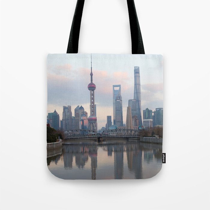 Shanghai skyline with Waibaidu Tote Bag