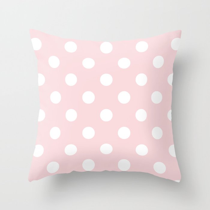 Polka Dots White on Light Pink Throw Pillow by PolkaDotsShop