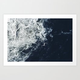 /// When the light meets the dark /// Drone aerial of a dark and turbulent blue grey ocean after an autumn storm Art Print