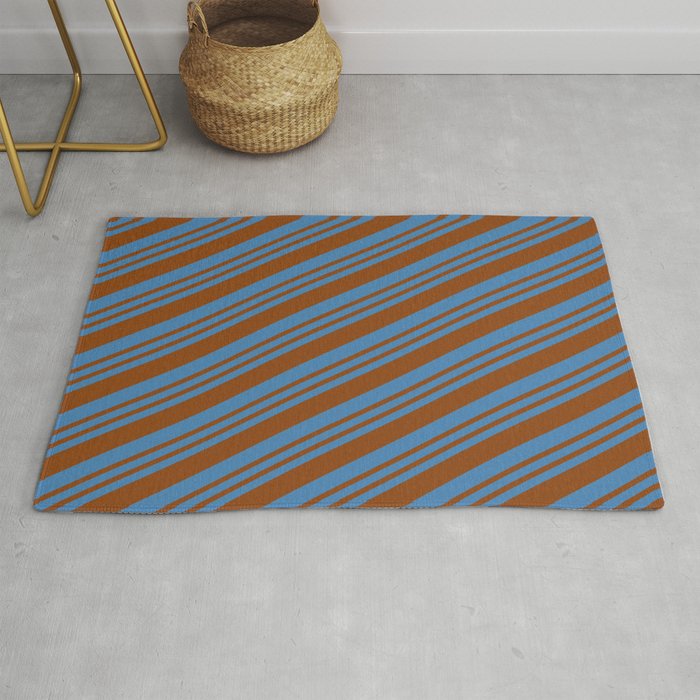 Blue & Brown Colored Lined/Striped Pattern Rug