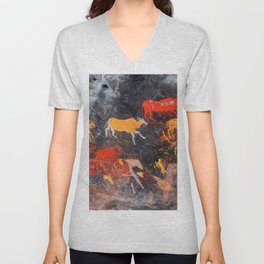 Cave Art Lascaux Deer Hunt V Neck T Shirt