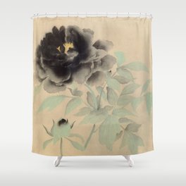 Japanese Showa Period Black Peonies - Gyoshu Hayami Shower Curtain | Peonies, Japanese, Vintage, Hayami, Maita, Period, Painting, Ink, Gold, Black 