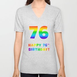 [ Thumbnail: HAPPY 76TH BIRTHDAY - Multicolored Rainbow Spectrum Gradient V Neck T Shirt V-Neck T-Shirt ]
