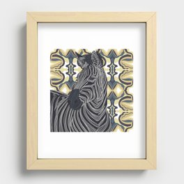 Beautiful zebra portrait from the South-African Safari with a yellow patterned background Recessed Framed Print