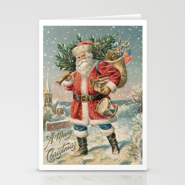 intage santa print, vintage art, antique christmas art, Santa Claus print, santa wall art, vintage christmas decor, printable art Stationery Cards