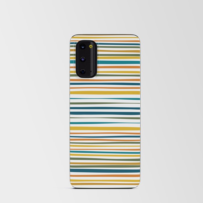 Natural Stripes Pattern in Moroccan Teal Blue Olive Green Mustard Orange Ochre White Android Card Case
