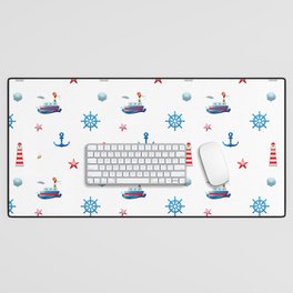 Nautical,marine,sealife,ocean,sail,ships pattern  Desk Mat