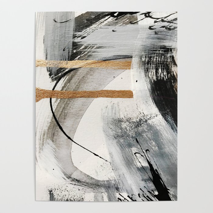 Armor [7]: a bold minimal abstract mixed media piece in gold, black and white Poster