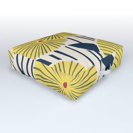vintage, retro yellow, red and navy flower pattern Outdoor Floor Cushion