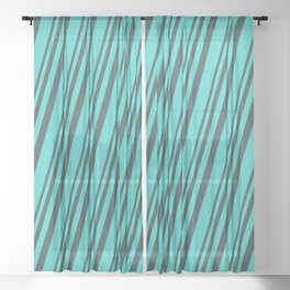 [ Thumbnail: Dark Slate Gray & Turquoise Colored Striped Pattern Sheer Curtain ]