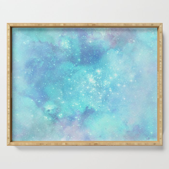 Aqua Blue Galaxy Painting Serving Tray