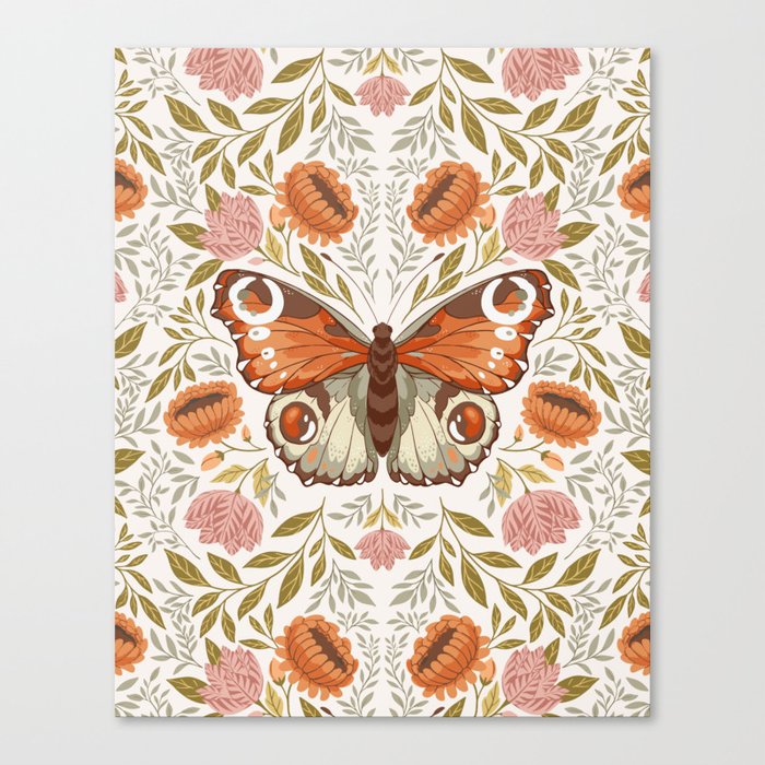 William Morris Inspired Monarch Butterfly Pattern Canvas Print