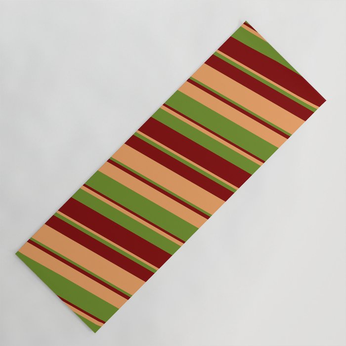 Brown, Green & Maroon Colored Striped/Lined Pattern Yoga Mat