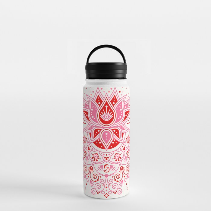Lotus Blossom Mandala – Red & Pink Palette Water Bottle