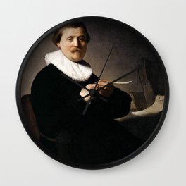 Rembrandt - Portrait of a Man Trimming his Quill Wall Clock