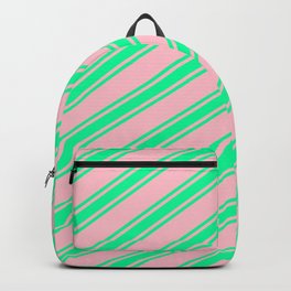 [ Thumbnail: Pink and Green Colored Stripes/Lines Pattern Backpack ]
