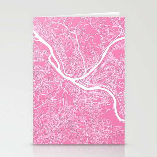 Pittsburgh map pink Stationery Cards