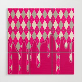 Pink Silver Plaid Dripping Collection Wood Wall Art