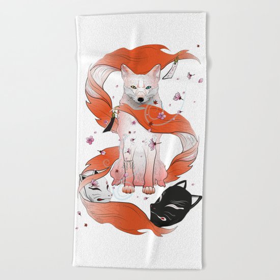 Red Kitsune Beach Towel