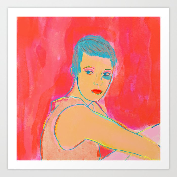 Woman on red Art Print