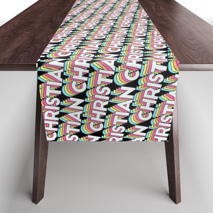 'Christian' Trendy Rainbow Text Pattern (Black) Table Runner