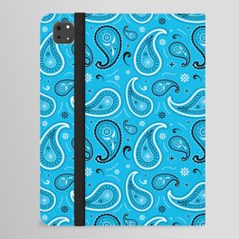 Black and White Paisley Pattern on Turquoise Background iPad Folio Case