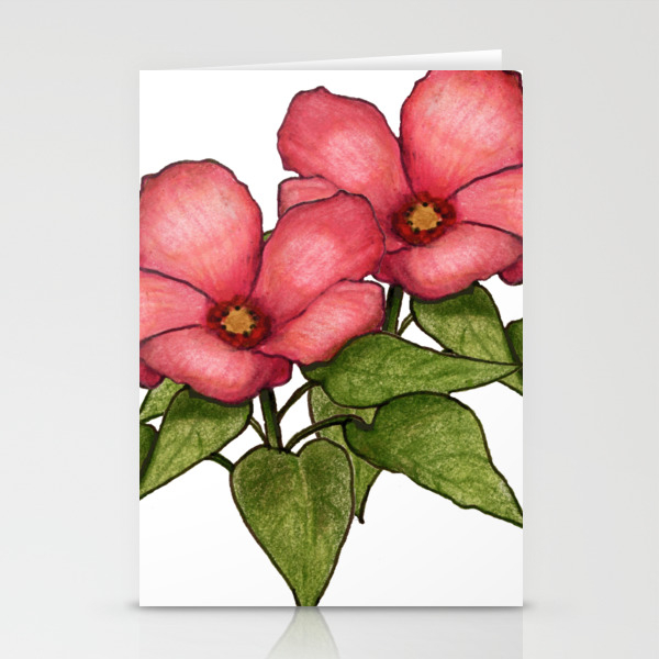 Pretty Pink Flowers, Color Pencil Drawing Stationery Cards