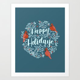 Happy Holiday Cardinals Art Print