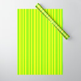 [ Thumbnail: Green and Yellow Colored Stripes/Lines Pattern Wrapping Paper ]
