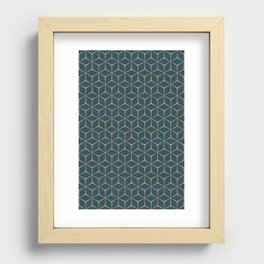 Geometric pattern no. 8 with orange stars and blue cubes  Recessed Framed Print