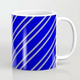 [ Thumbnail: Blue, Grey, and Dark Grey Colored Pattern of Stripes Coffee Mug ]
